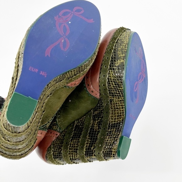 Poetic Licence "Wild Safari" Oxford Saddle Bootie Green & Brown Wedge - Picture 6 of 7